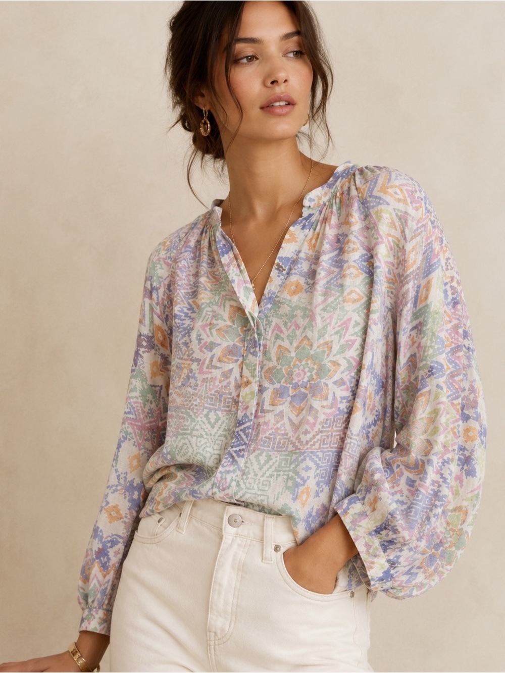 Maeve Anthropologie Floral Print Dolman Sleeve Flowy Relax Fit Blouse SMALL Boho
